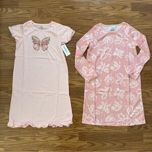 2x Carter’s Girls Size 8-10A Short Long Sleeve Nightgown Set Butterfly Pink NWT!
